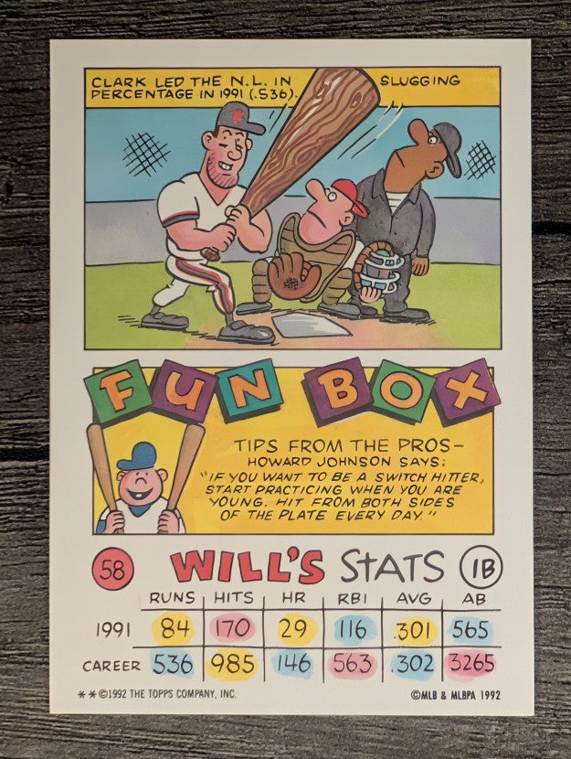 1992 Topps Kids #58 Will Clark