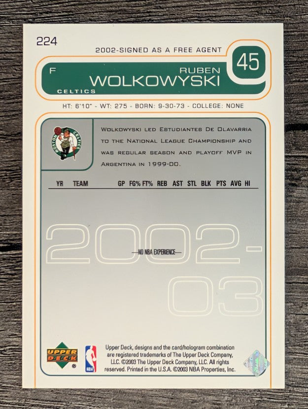 2002-03 Upper Deck #224 Ruben Wolkowyski