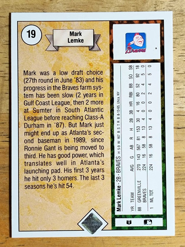 1989 Upper Deck #19 Mark Lemke RC