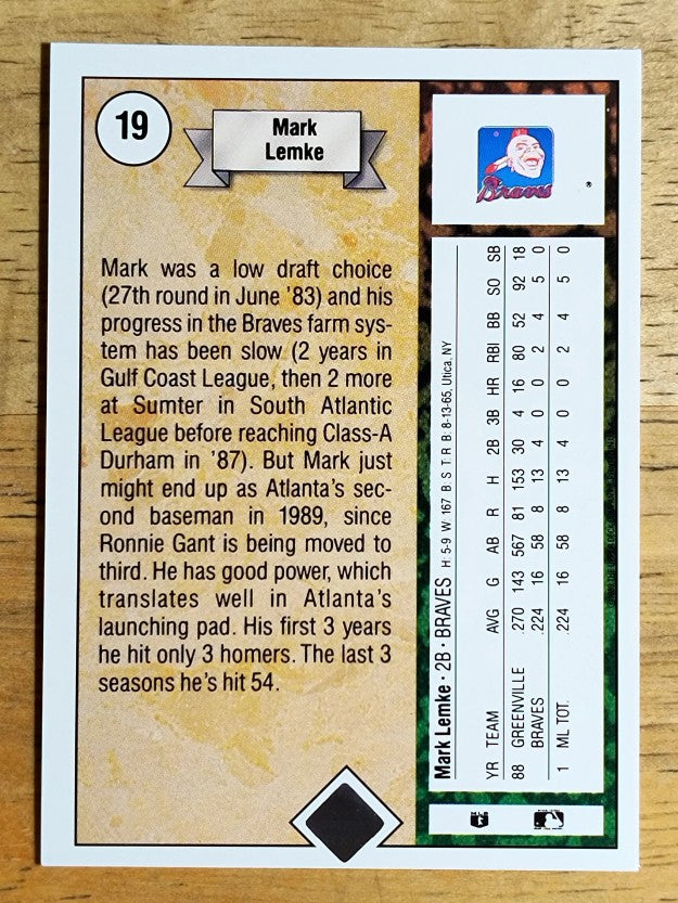1989 Upper Deck #19 Mark Lemke RC