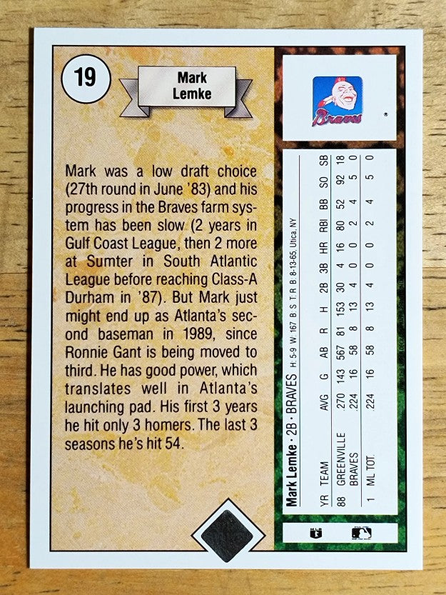1989 Upper Deck #19 Mark Lemke RC