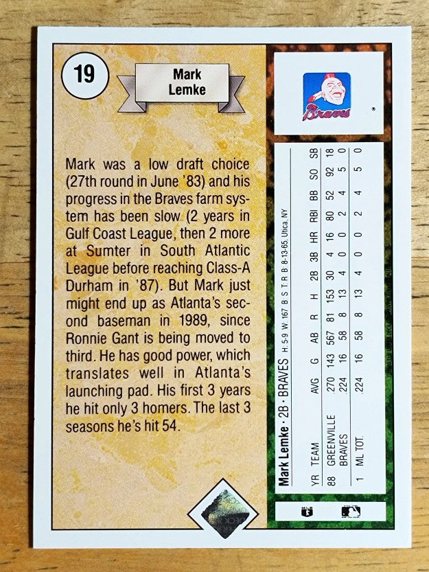 1989 Upper Deck #19 Mark Lemke RC