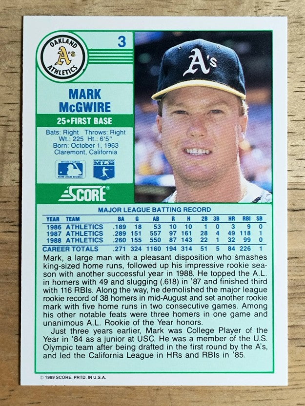 1989 Score #3 Mark McGwire
