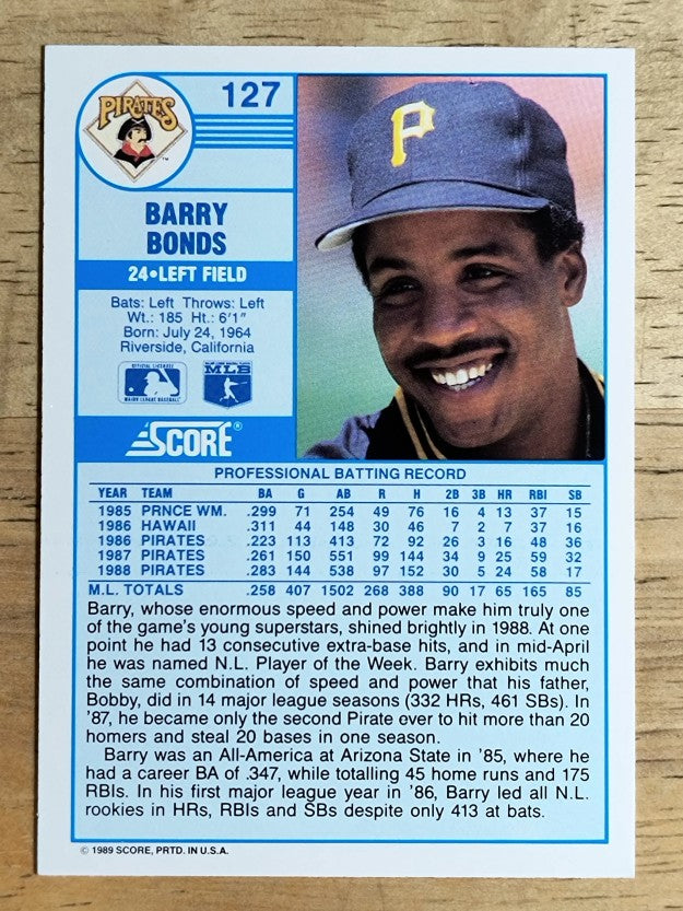 1989 Score #127 Barry Bonds