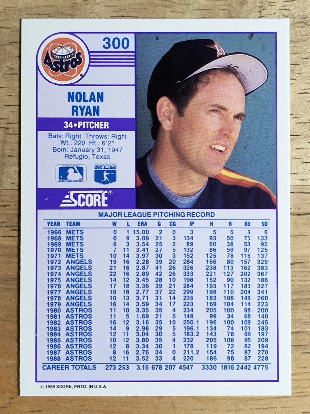 1989 Score #300 Nolan Ryan