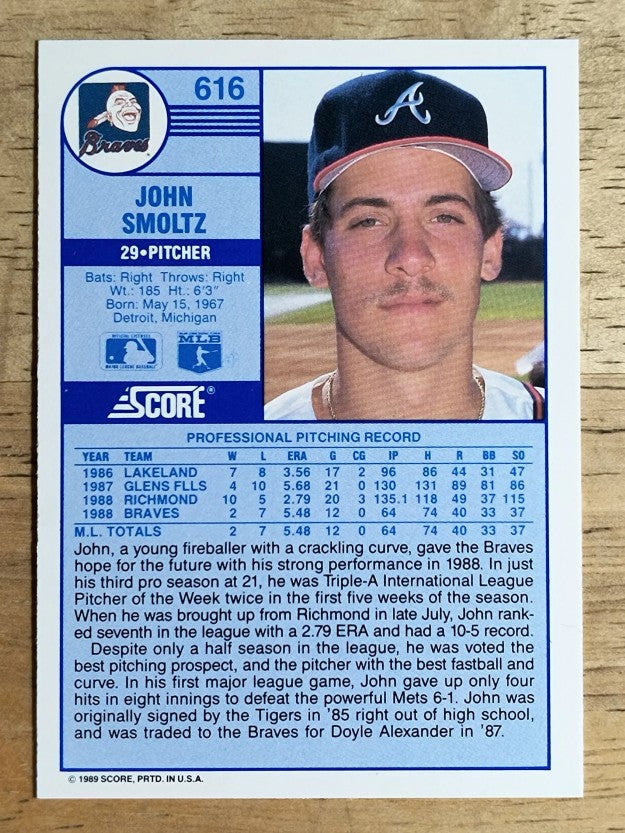 1989 Score #616 John Smoltz RC