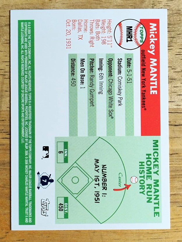 2006 Topps Mantle Home Run History #1 Mickey Mantle