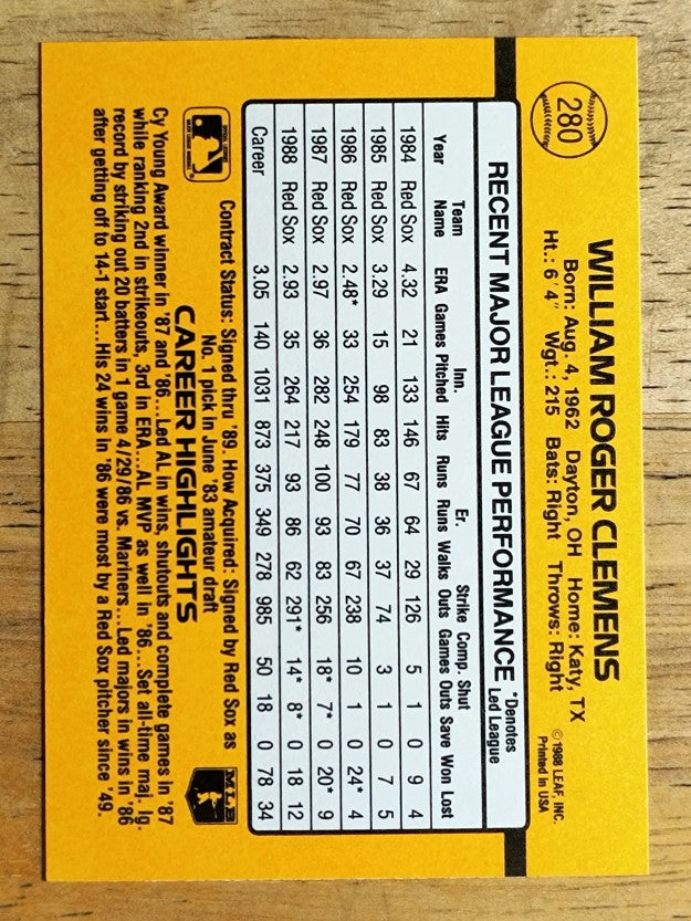 1989 Donruss #280 Roger Clemens