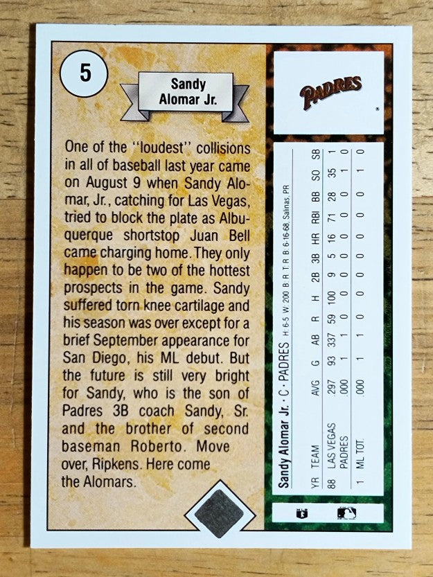 1989 Upper Deck #5 Sandy Alomar Jr. RC