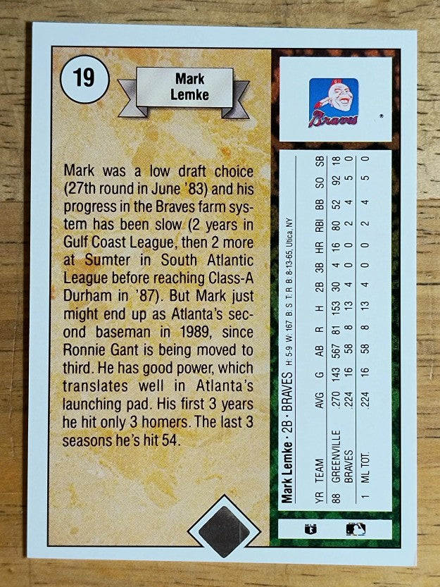 1989 Upper Deck #19 Mark Lemke RC