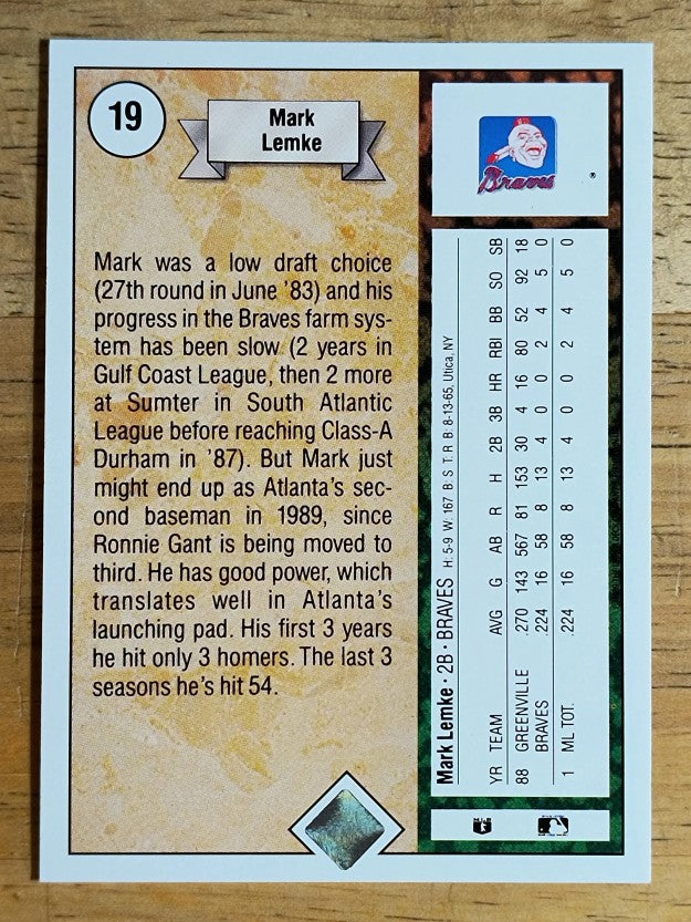 1989 Upper Deck #19 Mark Lemke RC