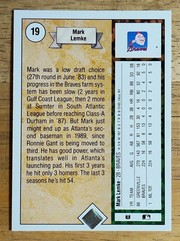 1989 Upper Deck #19 Mark Lemke RC