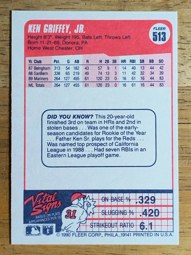 1990 Fleer #513 Ken Griffey Jr.
