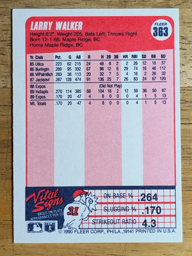1990 Fleer #363 Larry Walker RC