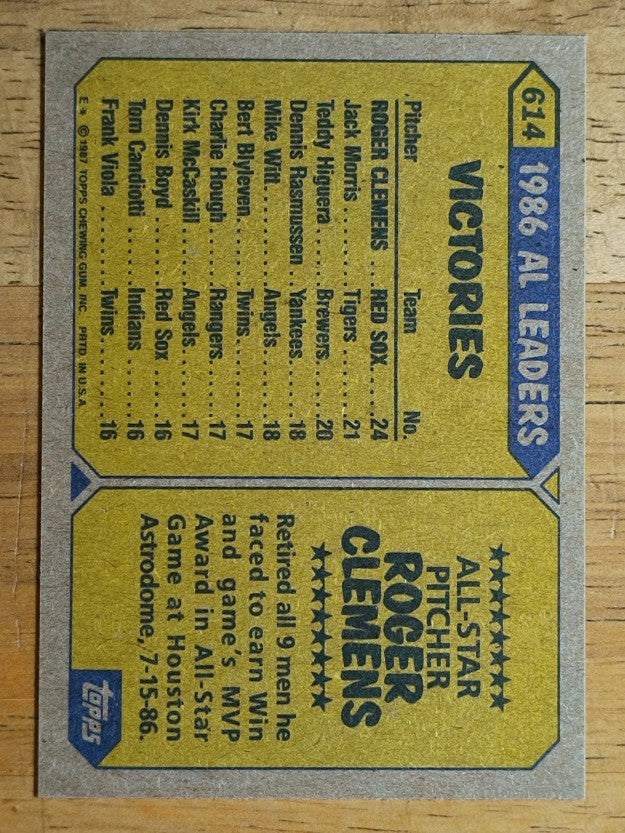 1987 Topps #614 Roger Clemens AS
