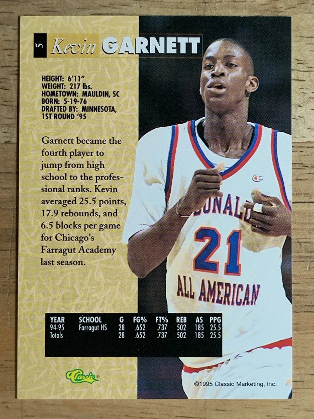 1995 Classic Five Sport #5 Kevin Garnett