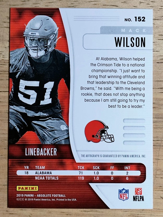 2019 Absolute Signature Rookies Red Squares #152 Mack Wilson/100
