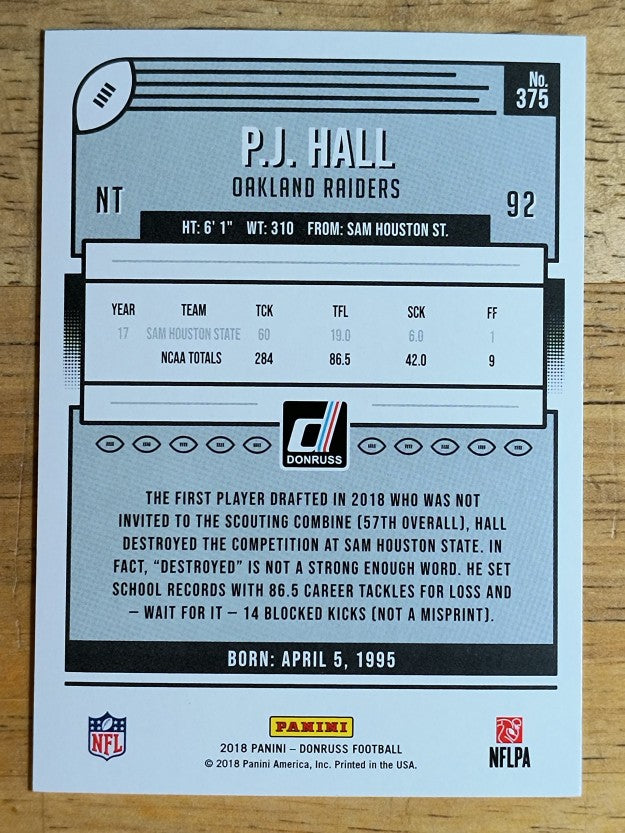 2018 Donruss #375 P.J. Hall RC