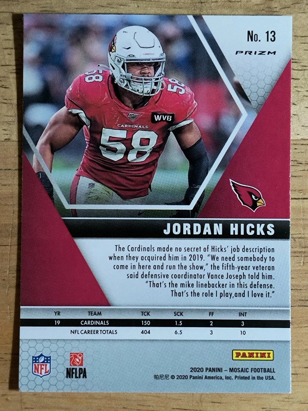 2020 Panini Mosaic Mosaic Reactive Orange #13 Jordan Hicks