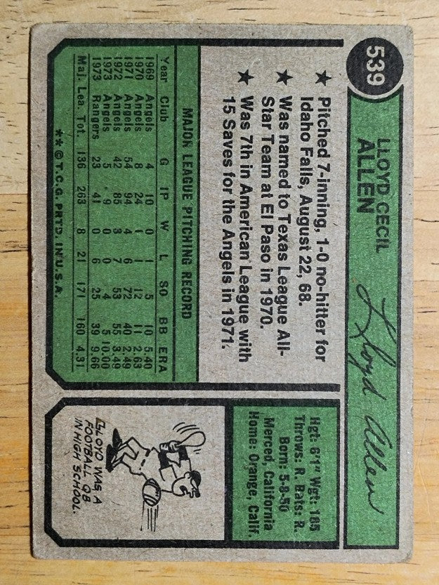 1974 Topps #539 Lloyd Allen (POOR)