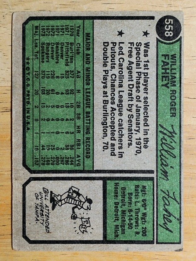 1974 Topps #558 Bill Fahey (GOOD)