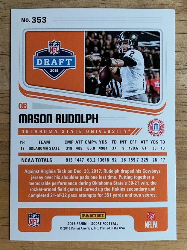 2018 Score #353 Mason Rudolph RC