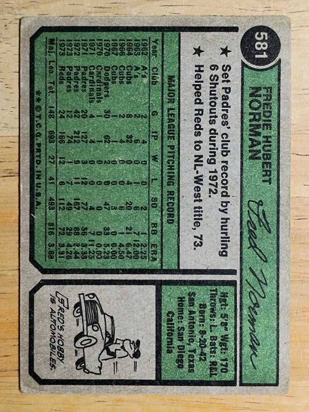 1974 Topps #581 Fred Norman (POOR)