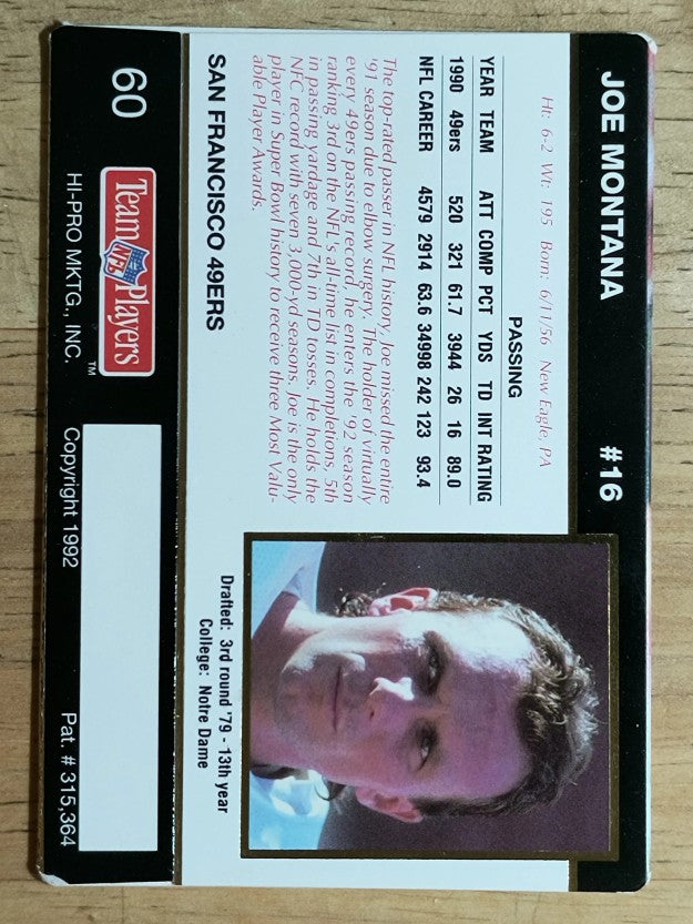 1992 Action Packed Rookie Update #60 Joe Montana