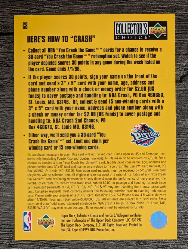1997-98 Collector's Choice Crash the Game Scoring #C8A Lindsey Hunter 12/8 L