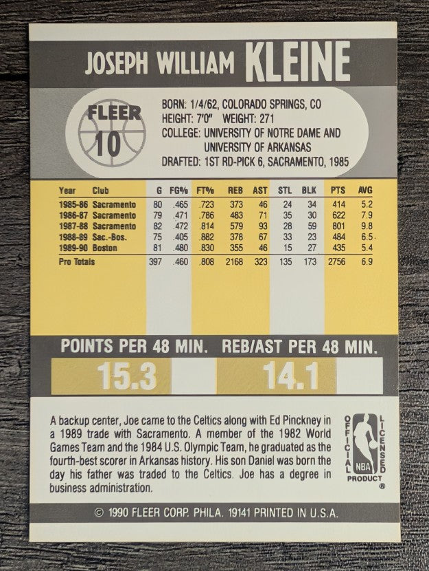 1990-91 Fleer #10 Joe Kleine