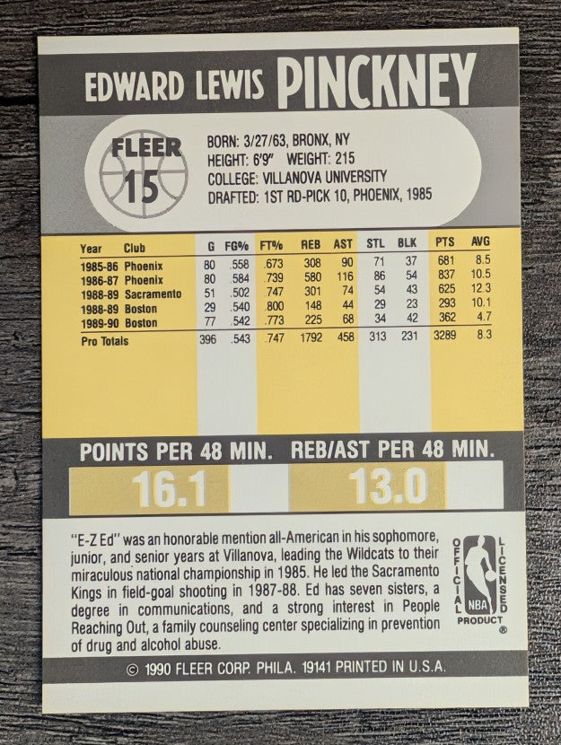1990-91 Fleer #15 Ed Pinckney