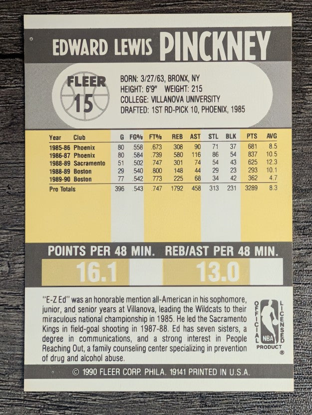 1990-91 Fleer #15 Ed Pinckney