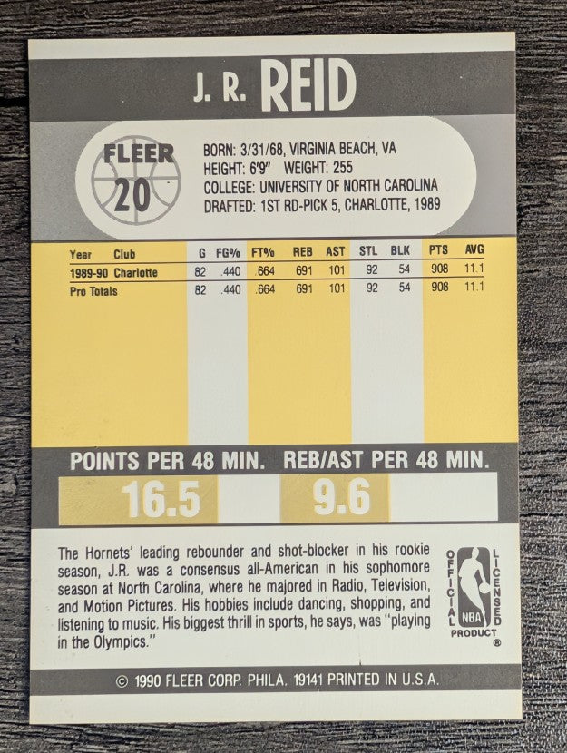 1990-91 Fleer #20 J.R. Reid RC