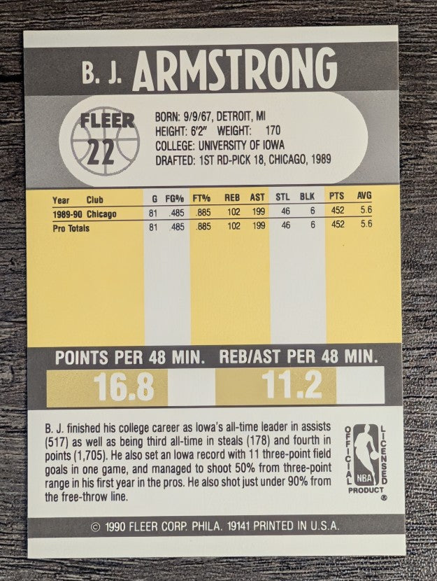 1990-91 Fleer #22 B.J. Armstrong RC