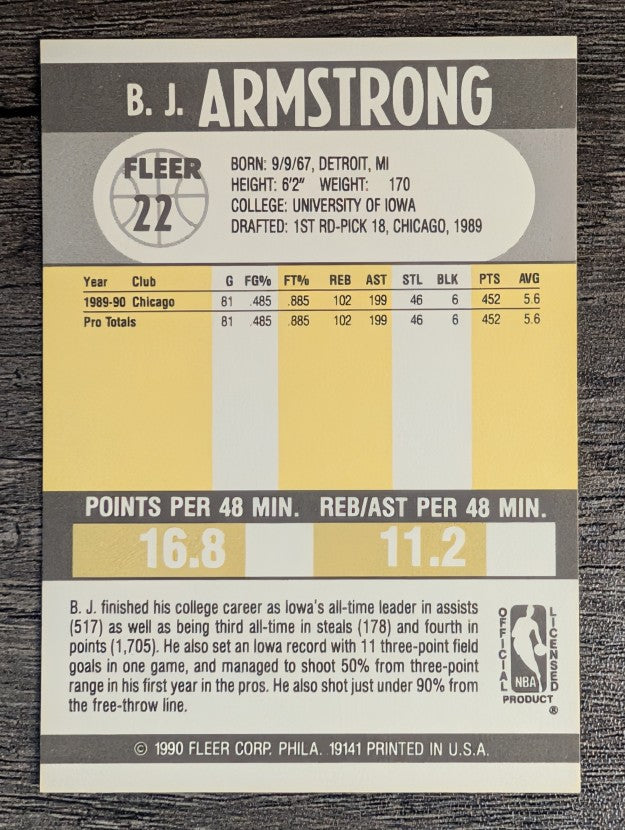 1990-91 Fleer #22 B.J. Armstrong RC