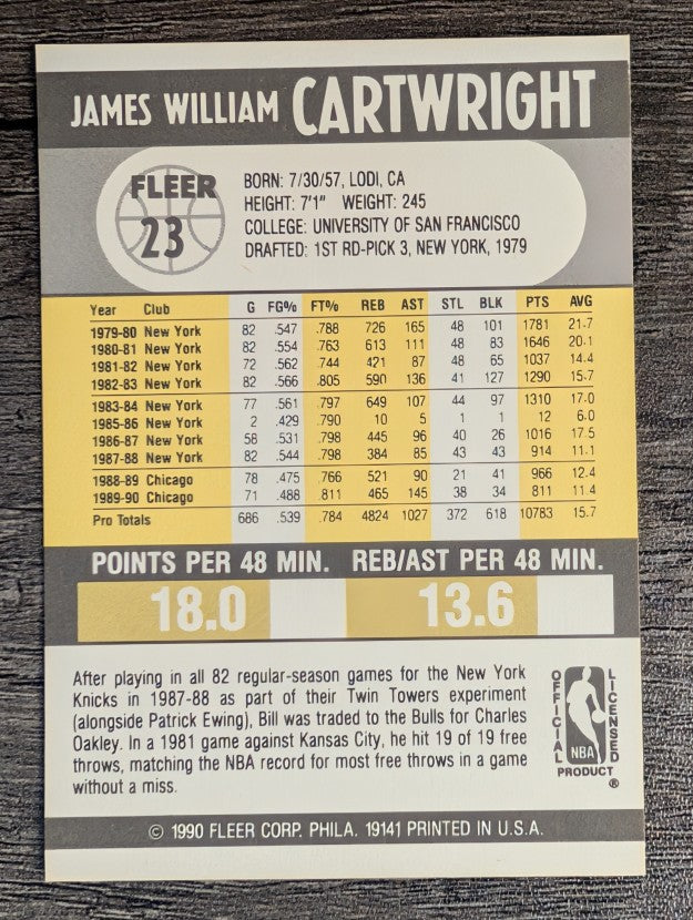 1990-91 Fleer #23B Bill Cartwright COR