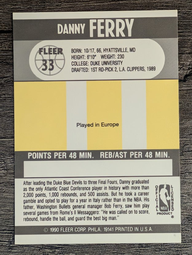 1990-91 Fleer #33 Danny Ferry RC