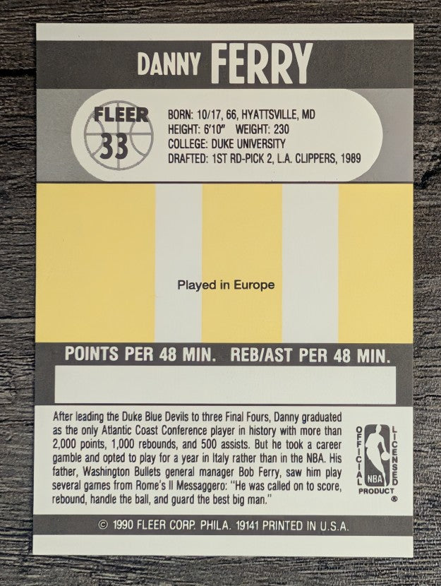 1990-91 Fleer #33 Danny Ferry RC