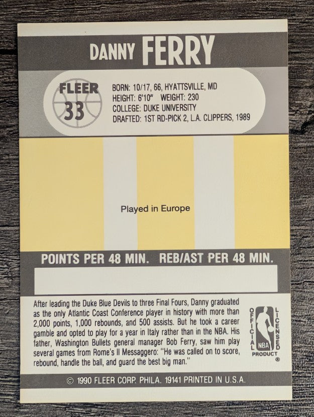 1990-91 Fleer #33 Danny Ferry RC