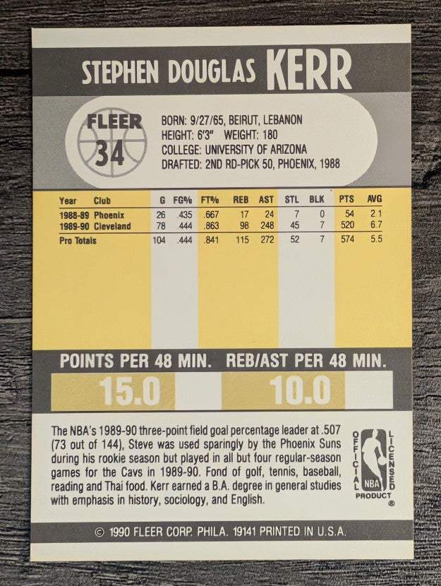 1990-91 Fleer #34 Steve Kerr