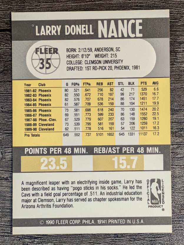 1990-91 Fleer #35 Larry Nance