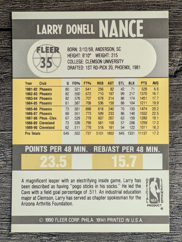 1990-91 Fleer #35 Larry Nance