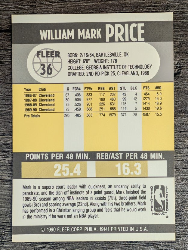 1990-91 Fleer #36 Mark Price