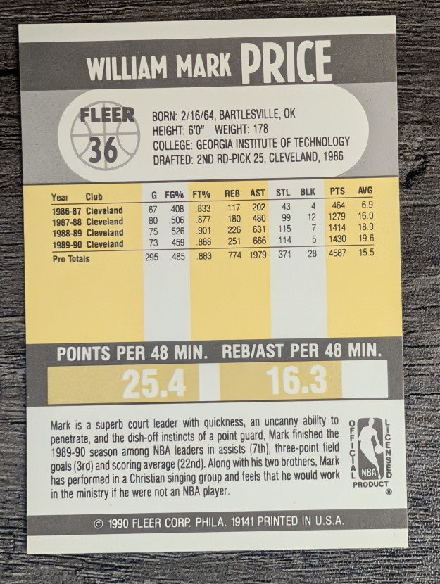 1990-91 Fleer #36 Mark Price
