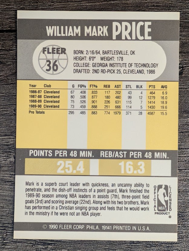 1990-91 Fleer #36 Mark Price