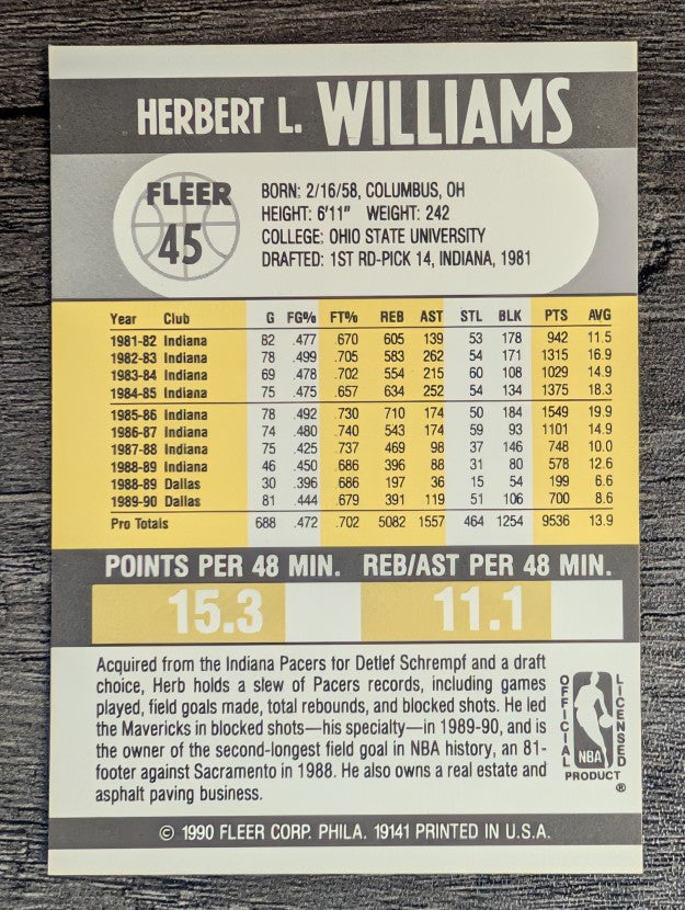 1990-91 Fleer #45 Herb Williams