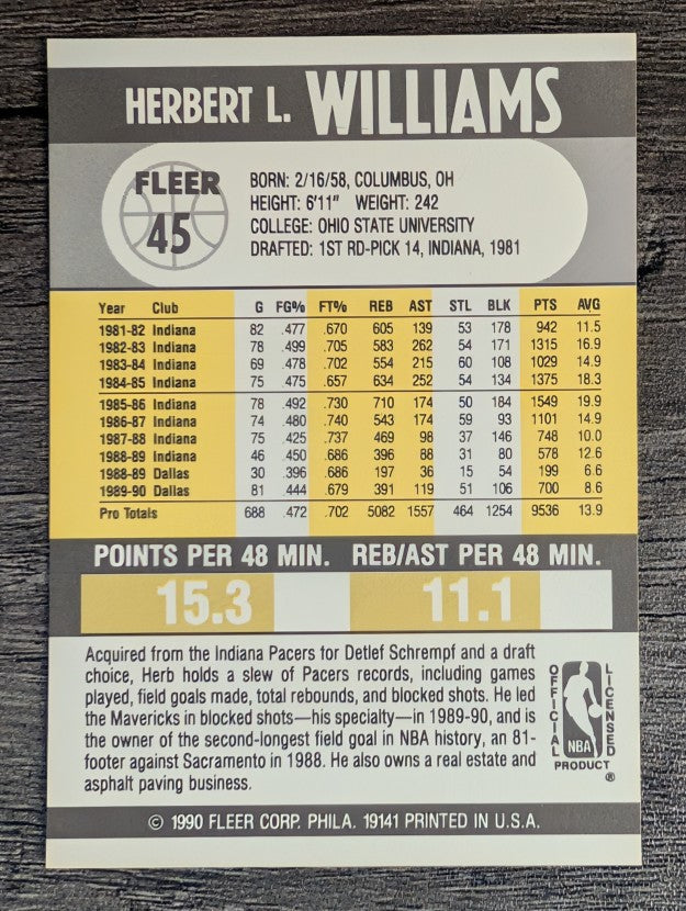 1990-91 Fleer #45 Herb Williams