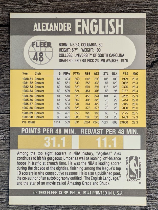 1990-91 Fleer #48 Alex English