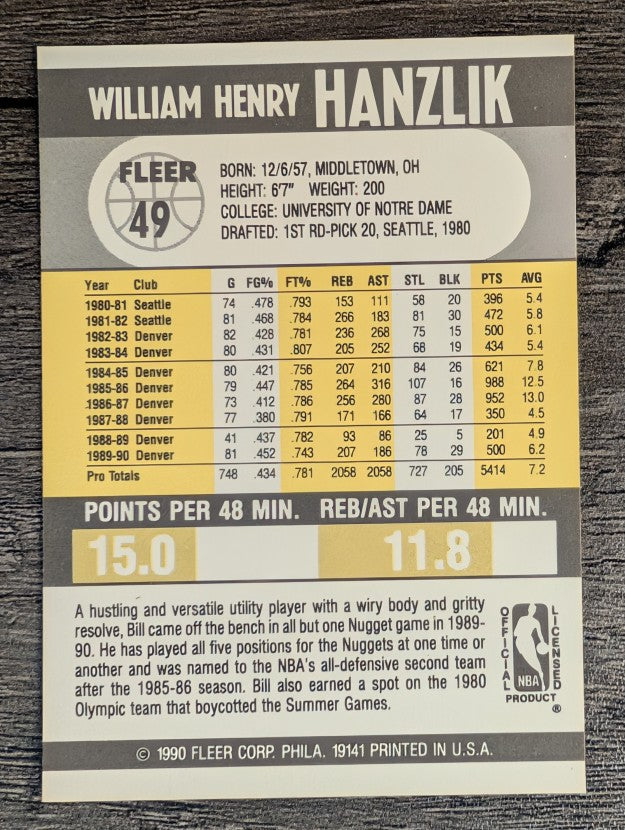 1990-91 Fleer #49 Bill Hanzlik