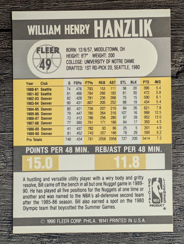 1990-91 Fleer #49 Bill Hanzlik